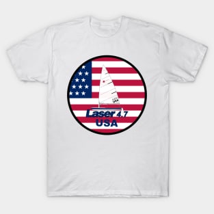 laser class sailboat on flag USA T-Shirt